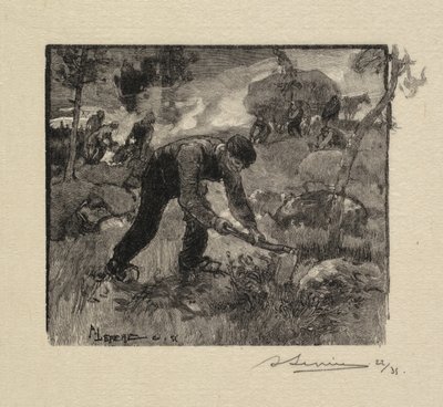 Fontainebleau-Wald: Heidekrautzieher (La Forêt de Fontainebleau: Arracheurs de Bruyères) von Auguste Louis Lepère