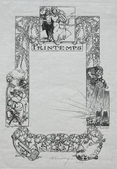 Pariser Almanach, 1897: Dekorativer Rand, Frühling von Auguste Louis Lepère