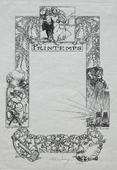 Pariser Almanach, 1897: Dekorativer Rand, Frühling, 1897 von Auguste Louis Lepère