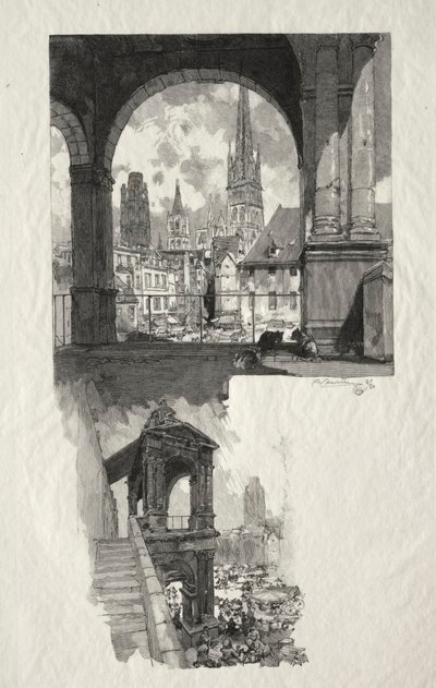 Rouen Illustré: Platz der Hohen Alten Turm; Edicule de la Fierte von Auguste Louis Lepère