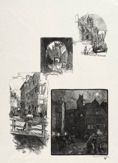 Rouen Illustré: Rue des Charretes; Rue de Halage; Rue Eau de Robec; Place des Arts von Auguste Louis Lepère