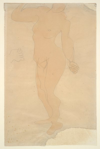 Stehender Akt (Kopf teilweise vom Papierrand abgeschnitten) von Auguste Rodin