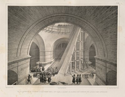 Innenansicht der Kathedrale und einer Rampe aus: Der Bau der Sankt Isaaks Kathedrale, 1845 von Auguste de Montferrand