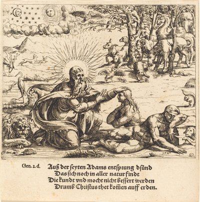 Die Erschaffung Evas, 1547 von Augustin Hirschvogel