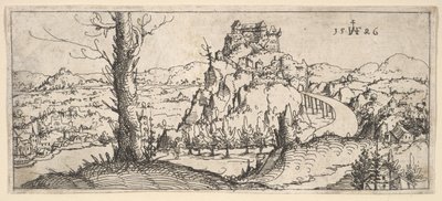 Landschaft mit hohen Felsen und Festungen, 1546 von Augustin Hirschvogel