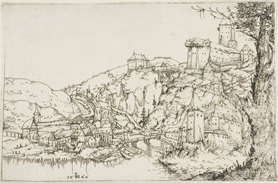 Landschaft mit Fluss, Stadt und Burg von Augustin Hirschvogel