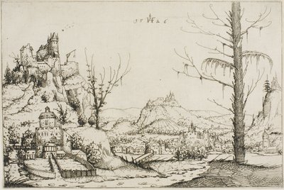 Landschaft mit einer Festung auf einem Hügel von Augustin Hirschvogel