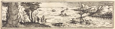 Landschaft mit einem See und Segelschiffen von Augustin Hirschvogel