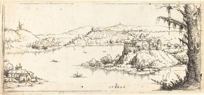 Landschaft mit einem großen See in der Mitte, 1546 von Augustin Hirschvogel