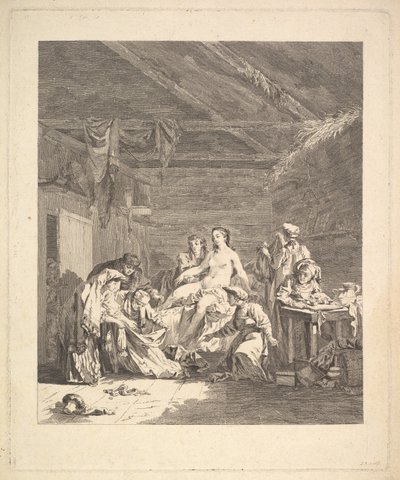 Nach der Hochzeitsnacht müssen die Laken gezeigt werden. Aus Voyage en Sibérie, 1767 von Augustin de Saint Aubin