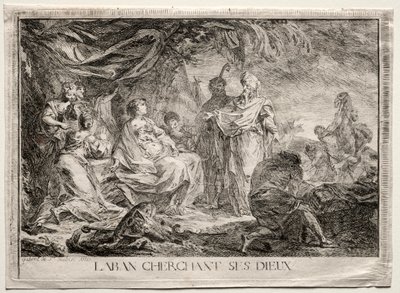 Laban sucht nach seinen Hausgöttern von Augustin de Saint Aubin