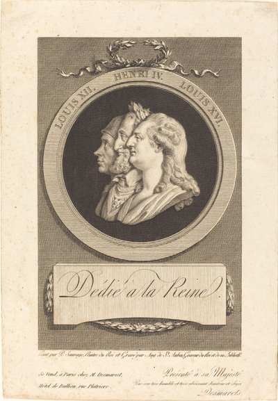 Ludwig XVI., Heinrich IV. und Ludwig XII. von Augustin de Saint Aubin after Piat Joseph Sauvage