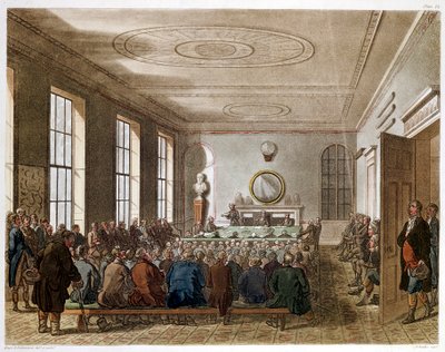 Treffen der Landwirtschaftsgesellschaft, London, 1808-1810 von Augustus Charles Pugin, Thomas Rowlandson