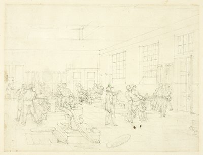 Studie für Die Münze, aus Microcosm of London (recto); Skizze des Innenhofs (verso) von Augustus Charles Pugin