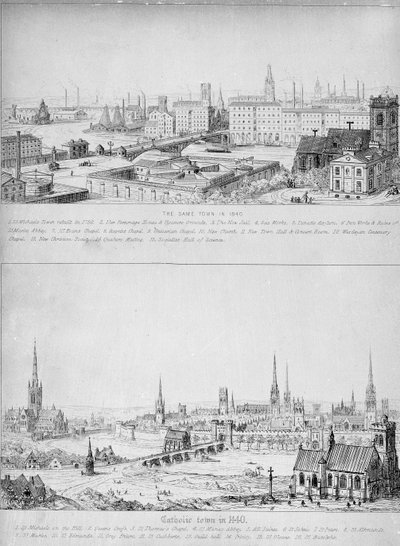 Katholische Stadt im Jahr 1440 und dieselbe Stadt im Jahr 1840 von Augustus Welby Northmore Pugin