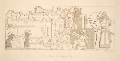 Die Belagerung einer Stadt, aus Denkmäler von Ninive, veröffentlicht 1849 von Austen Henry Layard