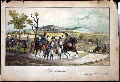 Eine Prozession von Habsburger Soldaten in einer Landschaft von Austrian School