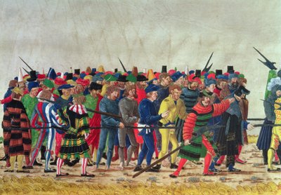 Hellebardiere von Maximilian I. (1459-1519) bewachen französische Gefangene von Austrian School