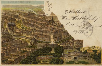 Postkarte mit einer Luftaufnahme der Stadt Wien von Austrian School