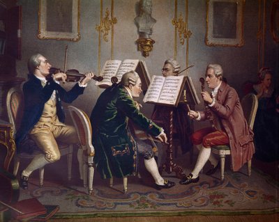 Streichquartett spielt ein Werk von Mozart (Kammermusik) (Lithographie) von Austrian School