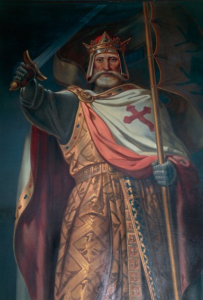 Tschechische Republik, Südböhmen, Rozmberk Schloss, Kreuzritter, Fresko von B. Strobl (Detail) von B. Strobl