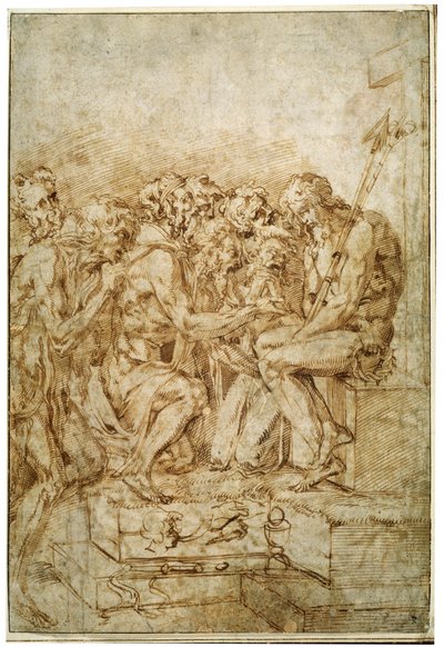 Christus mit Symbolen der Passion, begleitet von sieben Figuren, frühes 16. Jahrhundert von Baccio Bandinelli
