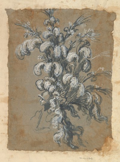 Entwurf für einen prächtigen Kopfschmuck mit Federn auf einem Helm, ca. 1620-56 von Baccio del Bianco
