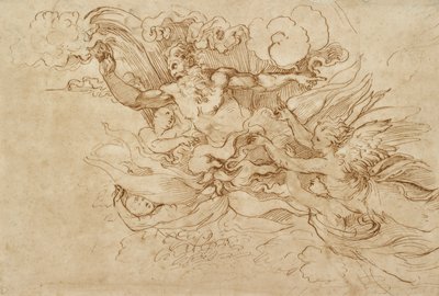 Jehova in einer flammenden Wolke, begleitet von Engeln, 16. Jahrhundert von Baldassare Peruzzi