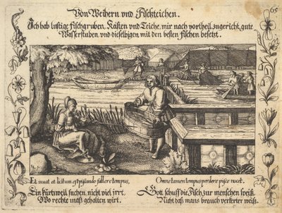 Von Weihern und Fischteichen, Illustration aus Petrarca, Glück und Unglück Spiegel, figur..., 1652 von Balthasar Schwan