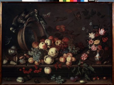 Stillleben mit Früchten, Blumen und Papageien von Balthasar van der Ast