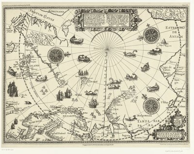 Karte der Länder um den Polarkreis mit den drei Reisen der Niederländer im Jahr 1598 von Baptista van (after) Doetechum
