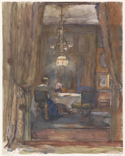 Das Wohnzimmer an der Riouwstraat in Den Haag, bei Abend von Barbara Elisabeth van Houten