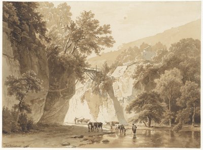Felsige Landschaft mit trinkenden Kühen von Barend Cornelis Koekkoek
