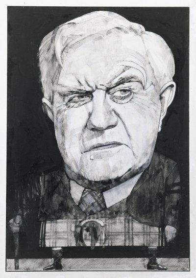 Porträt von Andrew Cruickshank, Illustration für The Sunday Times von Barry Fantoni