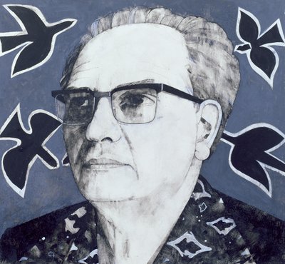 Porträt von Olivier Messiaen, Illustration für The Sunday Times, 1970er von Barry Fantoni