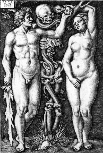 Adam und Eva, graviert von Hans Sebald Beham, 1543 von Barthel Beham