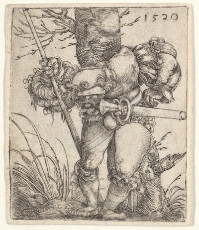 Gebückter Soldat lehnt an einem Baum, 1520 von Barthel Beham