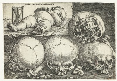 Schlafendes Kind mit Sanduhr und vier Schädeln von Barthel Beham