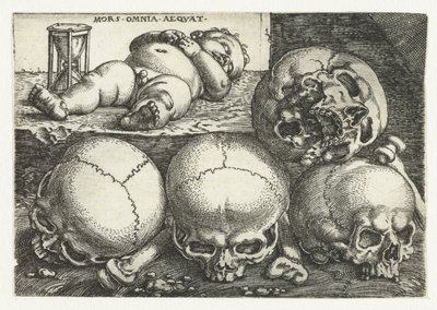 Schlafendes Kind mit Sanduhr und vier Schädeln Mors Omnia Aeqvat von Barthel Beham