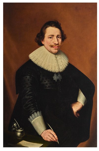 Porträt eines Gentlemans, dreiviertellang, mit Feder von Bartholomeaus Sarburgh