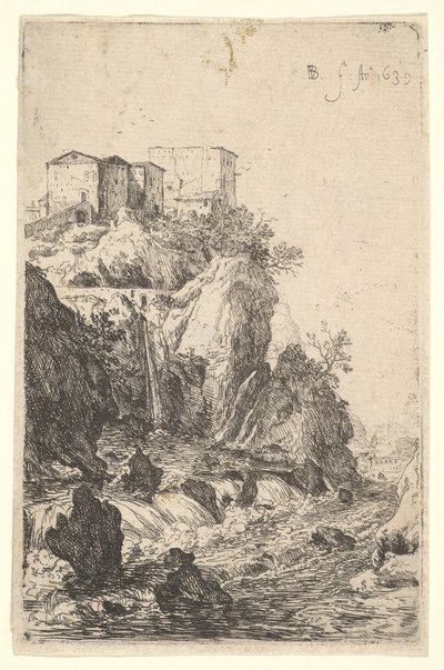 Kaskaden in der Nähe von Ponte della Trave, mit Gebäuden auf einem felsigen Vorsprung, aus der Serie, 1639 von Bartholomeus Breenbergh