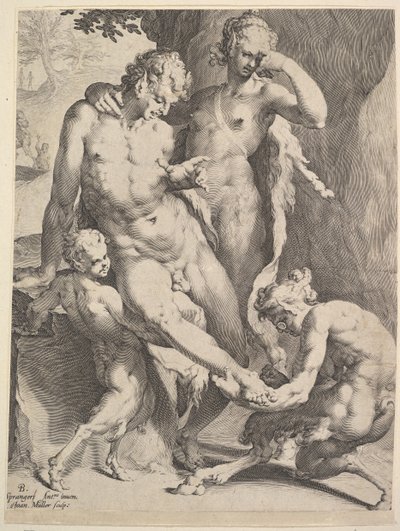 Oreaden entfernen einen Dorn aus dem Fuß eines Satyrs, 1590 von Bartholomeus Spranger