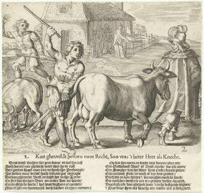 Der Vogt führt die Kuh des Bauern weg von Bartholomeus Willemsz. Dolendo