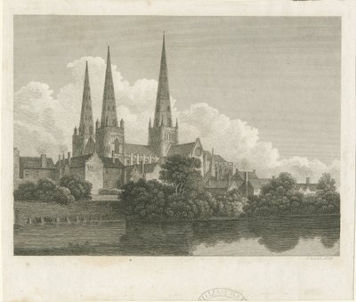 Lichfield Kathedrale - Südwestansicht (Gravur) von Bartholomew Howlett