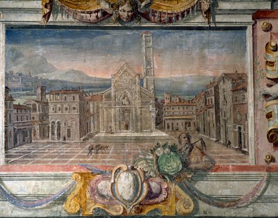 Schlafzimmer (Detail des Frieses mit Städten unter Medici-Herrschaft, möglicherweise Lucca) von Bartolomeo Ammannati