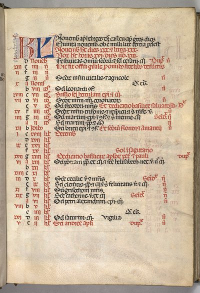 Missale: Fol. 8r: November Kalenderseite, 1469 von Bartolomeo Caporali
