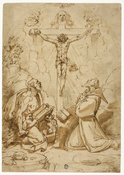Die Heiligen Hieronymus und Franz von Assisi, die die Dreifaltigkeit anbeten von Bartolomeo Passarotti