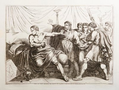 Cato, der nicht in der Sklaverei seiner Heimat überleben will, tötet sich selbst, indem er seine Eingeweide herausreißt von Bartolomeo Pinelli