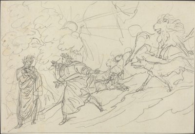 Dante flieht vor den wilden Tieren und trifft Virgil von Bartolomeo Pinelli
