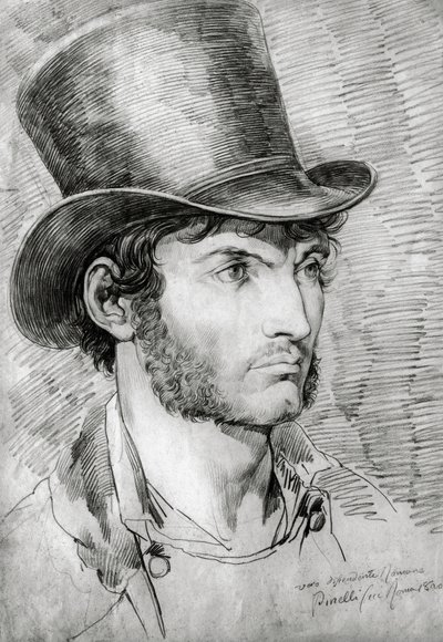 Männliches Porträt (Wahrer Römer), Zeichnung von Bartolomeo Pinelli (1781-1835) von Bartolomeo Pinelli